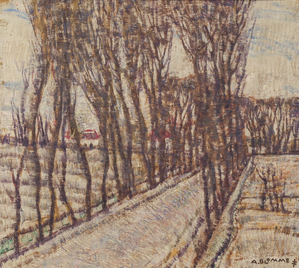 Alfons Blomme (1889-1979): Landscape with a row of trees, oil on canvas