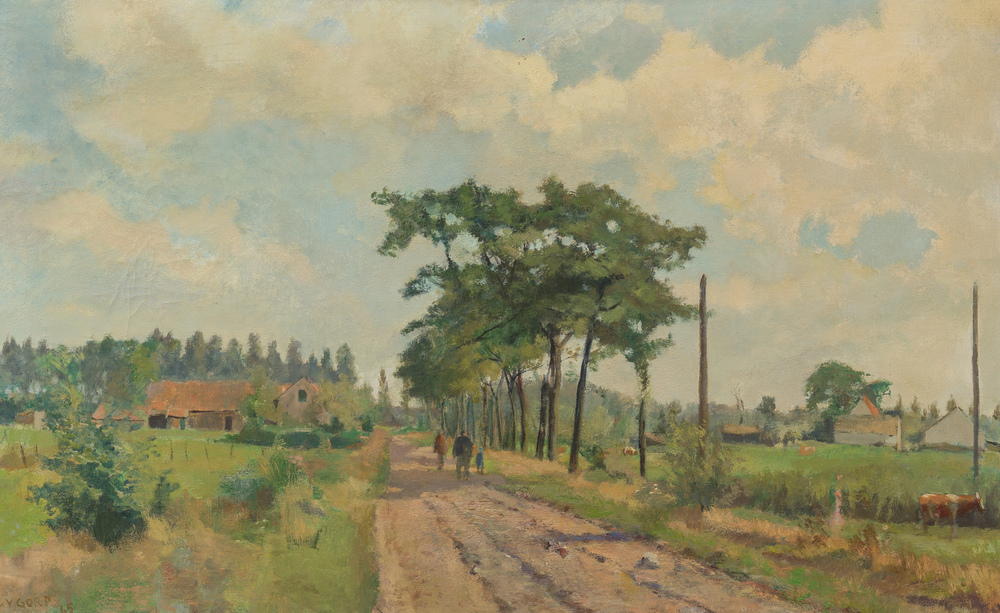 Corneel Lodewijk Pieter Van Gorp (1932-2008): Paysage avec promeneurs sur un chemin de campagne, huile sur toile, dat&eacute; (19)65