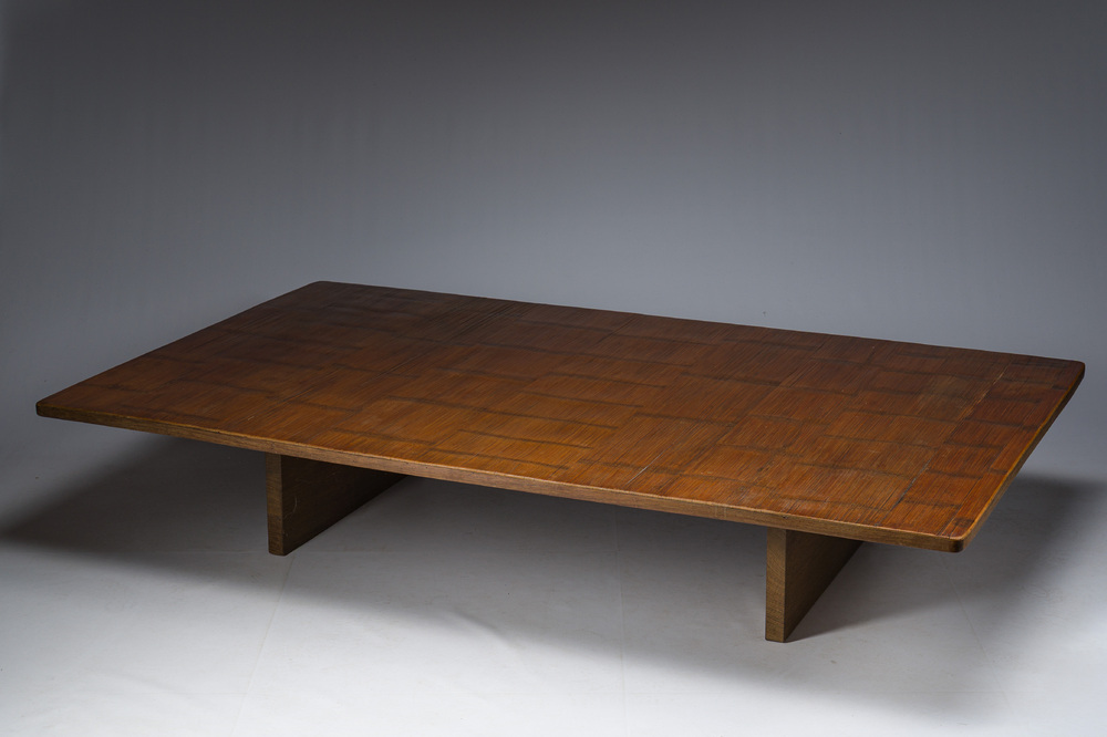 A Chinese bamboo and hardwooden opium table, 20th C.