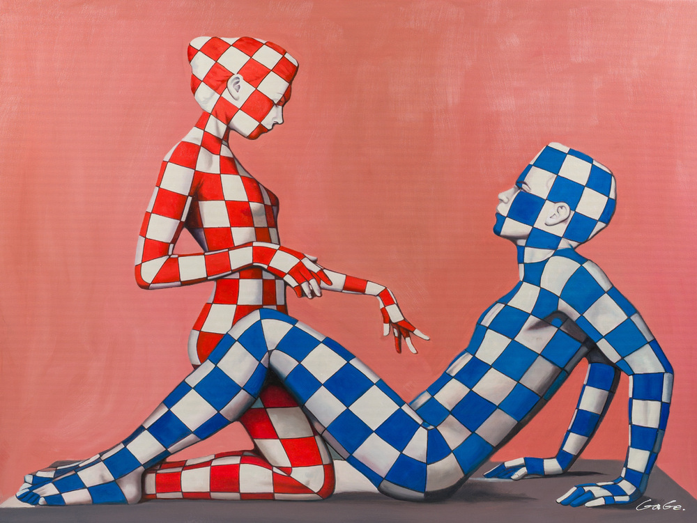 Ian Gage (1946): Love in blue, red and white, oil on canvas
