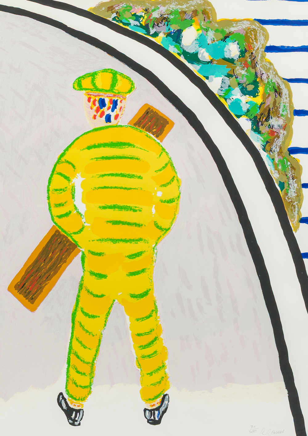 Roger Raveel (1921-2013): 'Een kromming in de tijd', s&eacute;rigraphie en couleurs, &eacute;d. 71/200, dat&eacute; 1990