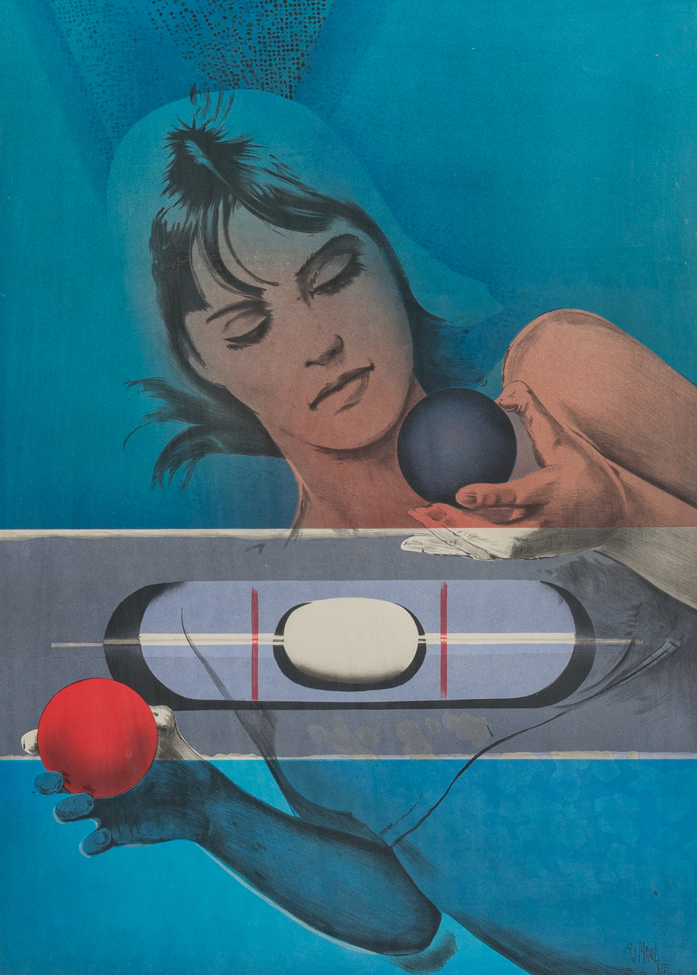 Pol Mara (1920-1998): Balanceren op het evenwicht, kleurenlithografie, ed. 243/325, gedateerd (1971)