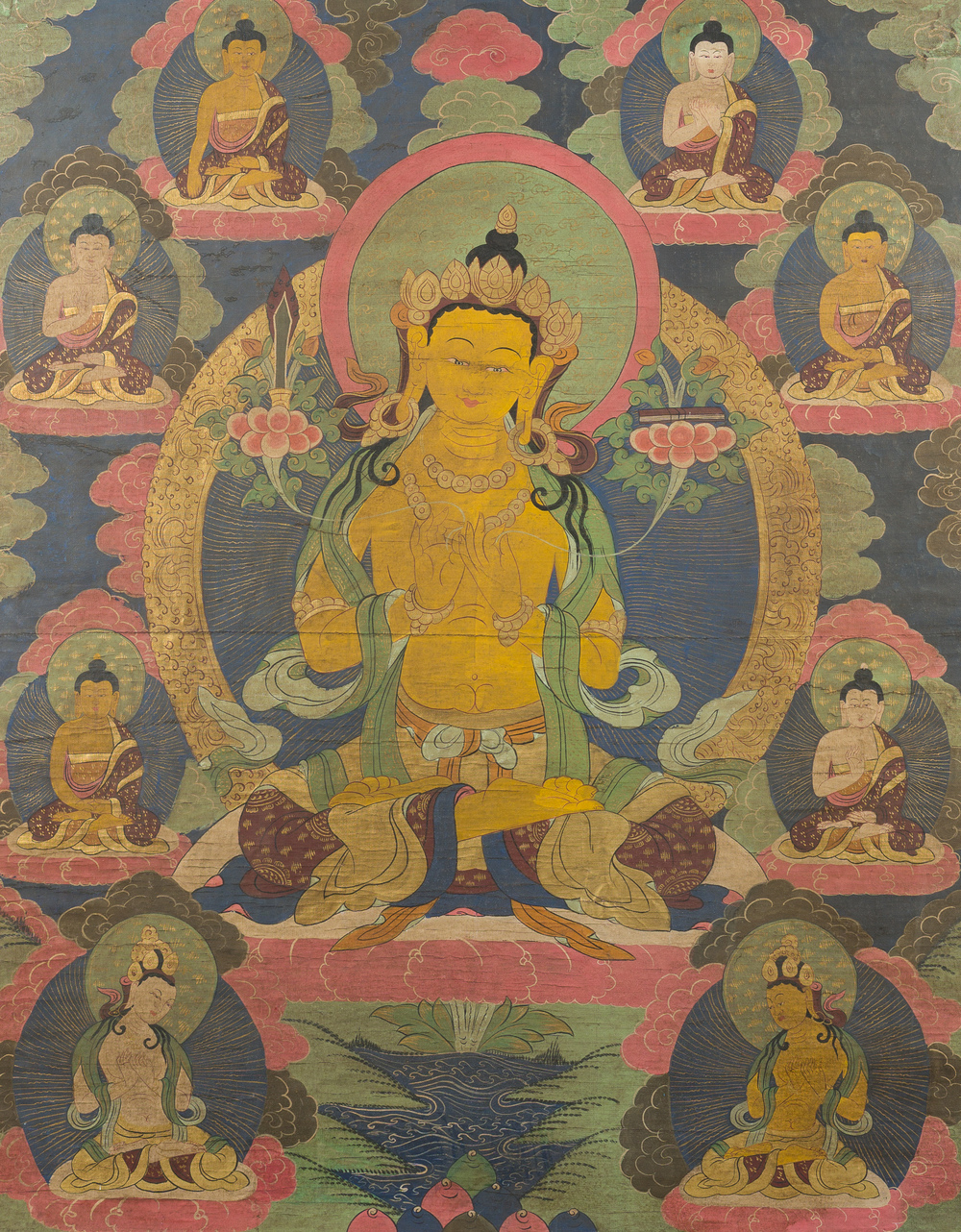 Importante thangka figurant Manjusri, Tibet, 19&egrave;me si&egrave;cle