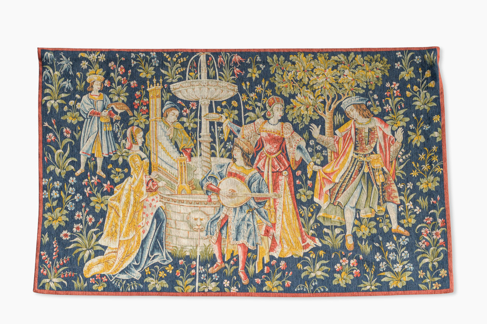 Tapisserie d'Aubusson &agrave; d&eacute;cor de 'Concert &agrave; la fontaine', Robert Four, Paris, France, 20&egrave;me si&egrave;cle