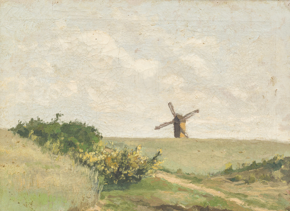 Ecole belge: Paysage au moulin, huile sur toile, fin du 19&egrave;me si&egrave;cle