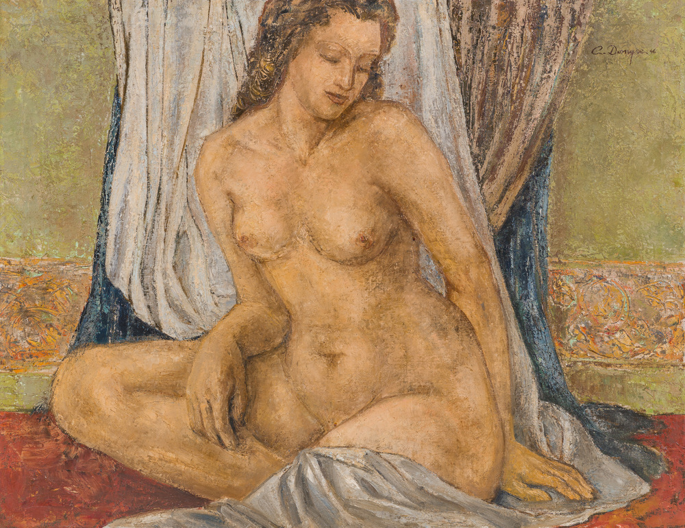Carmen Dionyse (1921-2013): Nu allong&eacute;, huile sur toile, dat&eacute; (19)46