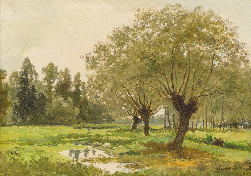Cesar De Cock (1823-1904): Paysage en Gournay, huile sur toile, dat&eacute; 1863