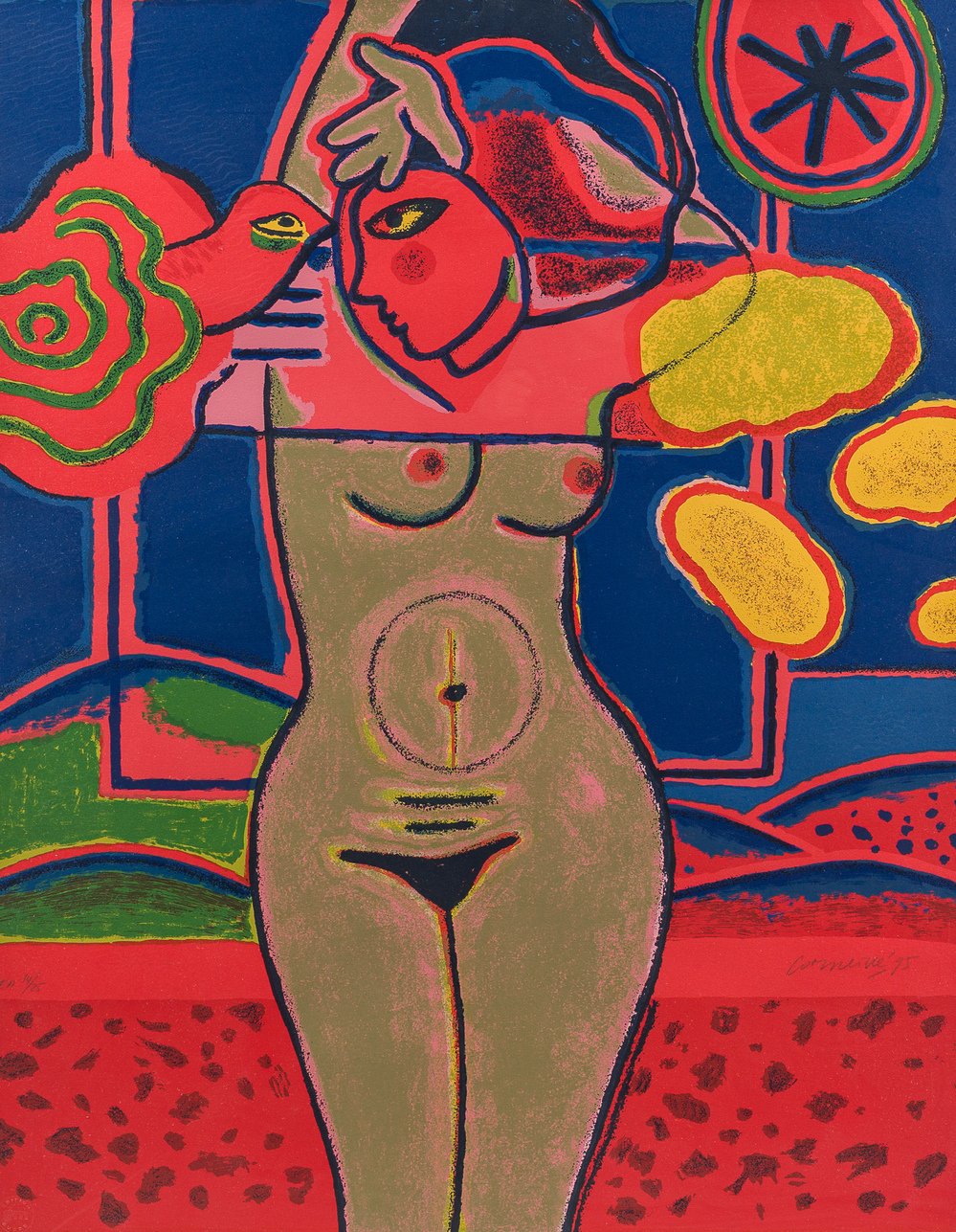 Guillaume Corneille van Beverloo (Corneille, 1922-2010): 'Fen&ecirc;tre ouverte sur le paysage', s&eacute;rigraphie en couleurs, &eacute;d. E.A. 14/25, dat&eacute; (19)95