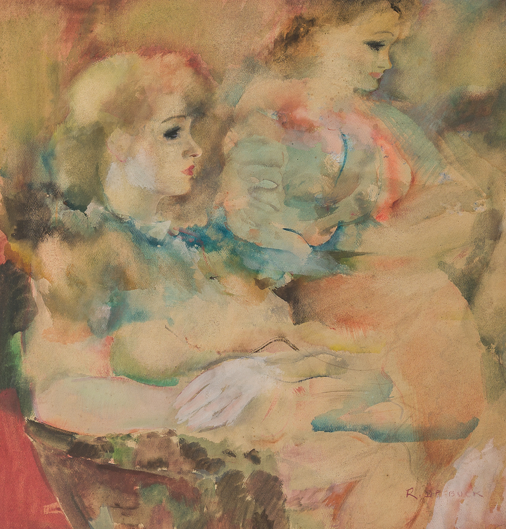 Rapha&euml;l De Buck (1902-1986): Deux &eacute;l&eacute;gantes, aquarelle et gouache sur papier