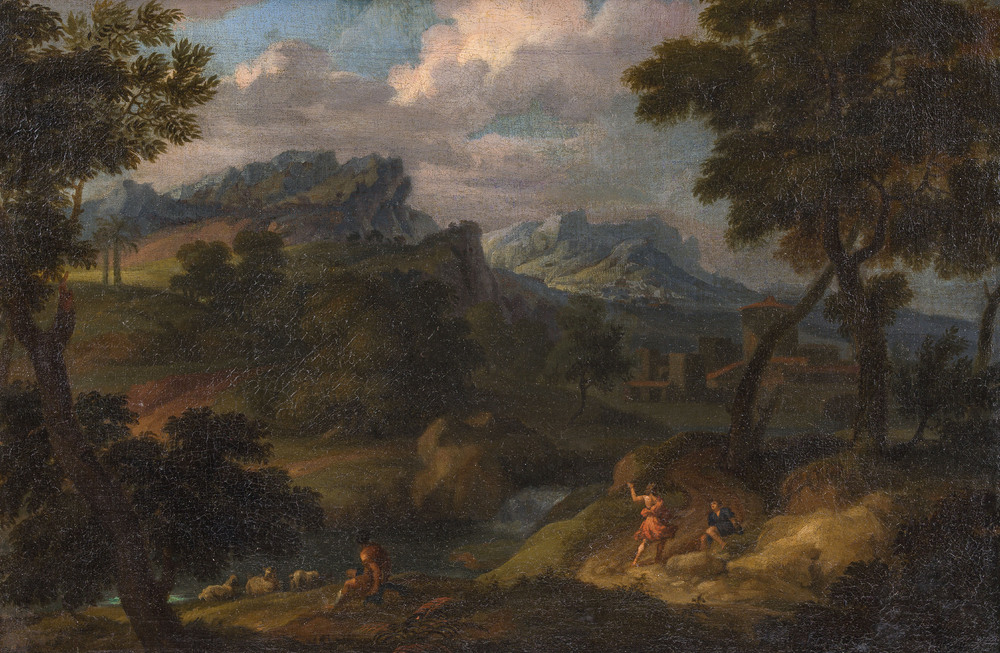 Pieter van Bloemen (1657-1720, entourage de): Paysage anim&eacute;, huile sur toile, vers 1700