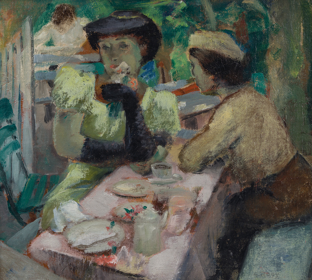 Georges Rogy (1897-1981) : Deux dames &agrave; l'heure du th&eacute;, huile sur toile