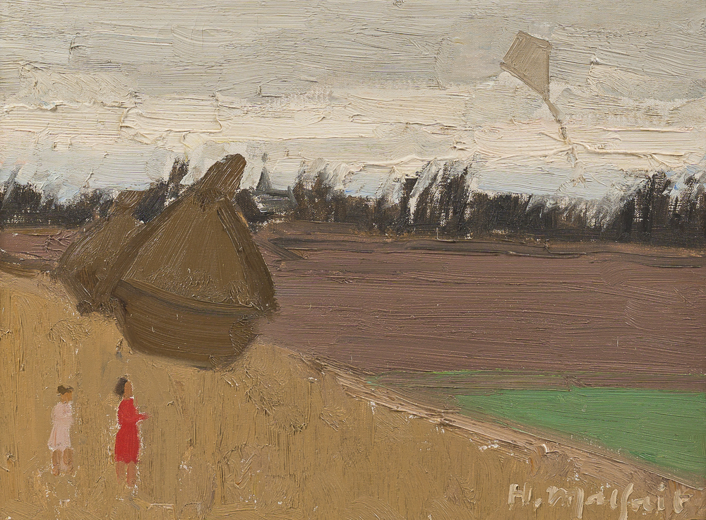 Hubert Malfait (1898-1971): 'Landschap met vlieger', olie op doek, gedateerd 1955