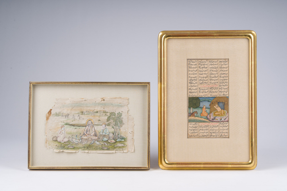 Miniature narrative persane et indienne moghole, encre, couleurs et dorure sur papier, 19&egrave;me/20&egrave;me si&egrave;cle