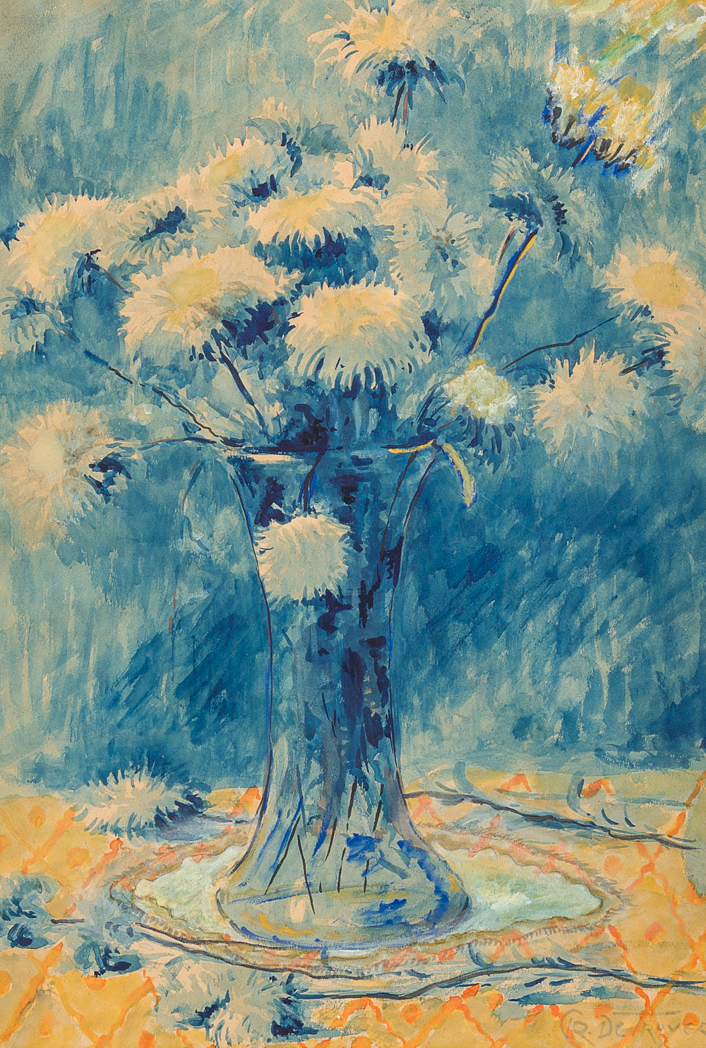 Prosper De Troyer (1880-1961): Nature morte au vase de fleurs, aquarelle sur papier