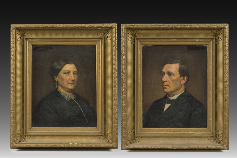 Frans De Wilde (1840-1918): Portrait d'un homme et d'une femme, huile sur toile, dat&eacute; 1873