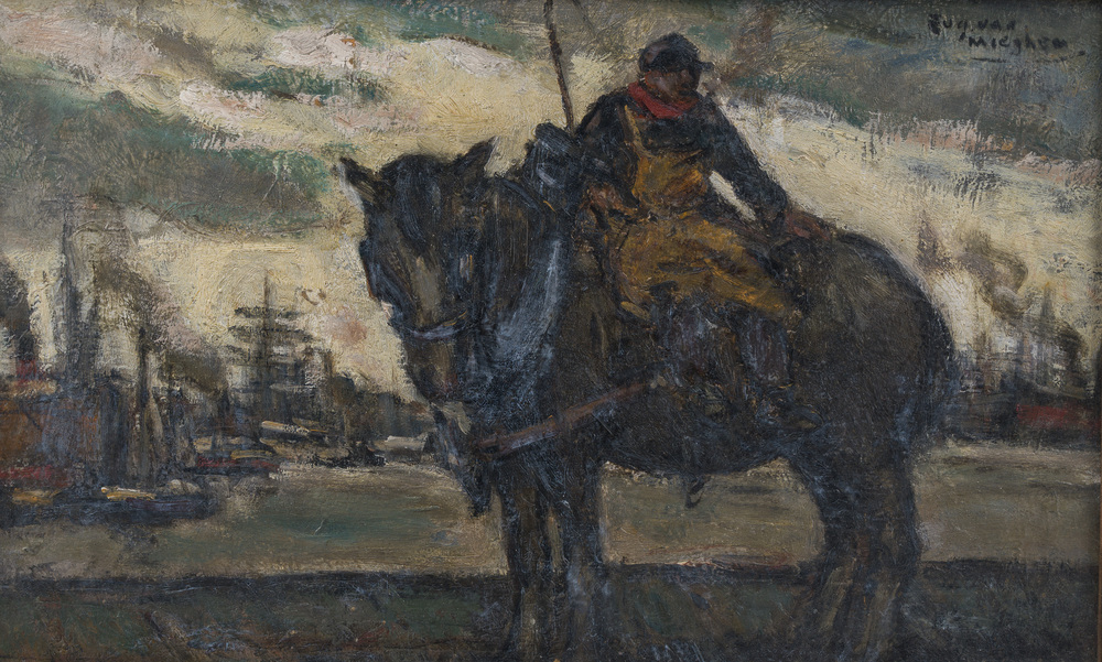 Eugeen Van Mieghem (1875-1930): 'Natiepaard', huile sur board