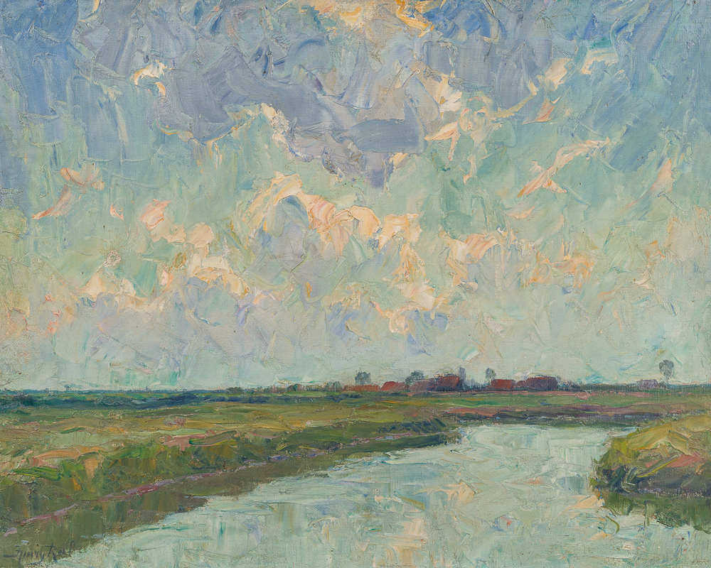 Henry Rul (1862-1942): 'De beek - Nederviersel / Le ruisseau - Nederviersel', olie op doek
