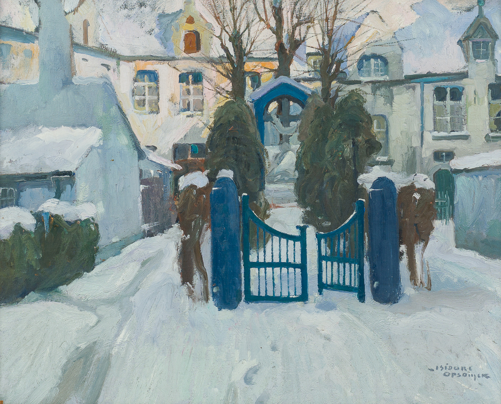 Isidore Opsomer (1878-1967): Le b&eacute;guinage de Lierre sous la neige, huile sur toile
