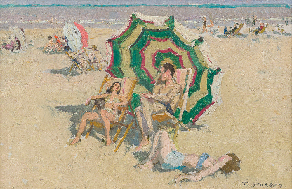 Frans Smeers (1873-1960): 'Plage de la Panne', huile sur toile