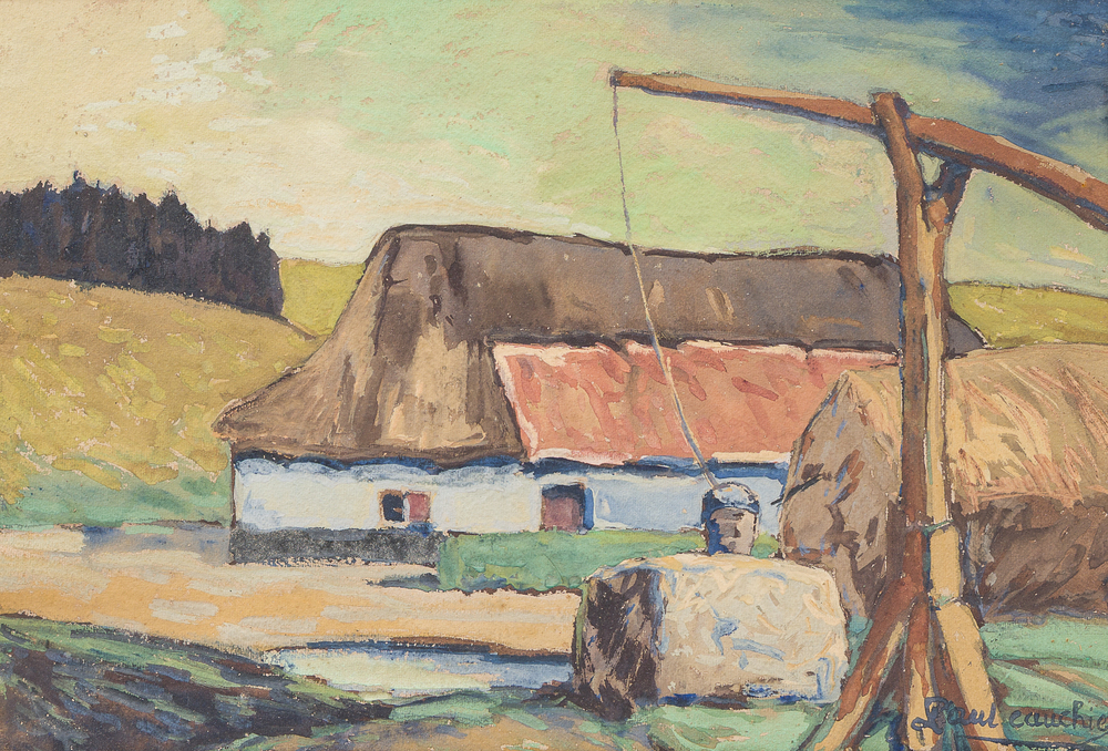 Paul Cauchie (1875-1952): Vue d'une ferme, aquarelle sur papier