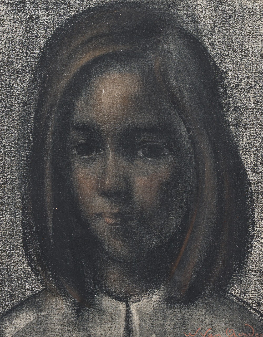 Willem Van Aerden (1912-2000): Portrait d'une jeune fille, techniques mixtes sur papier