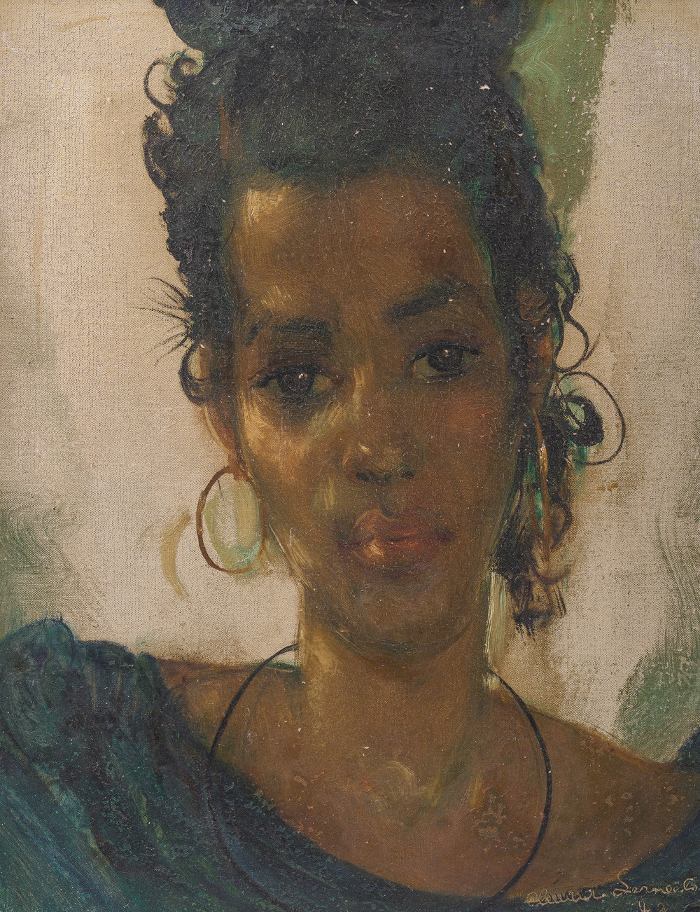Cl&eacute;ment Serneels (1912-1991): Portrait d'une dame africaine, huile sur toile, dat&eacute; (19)42