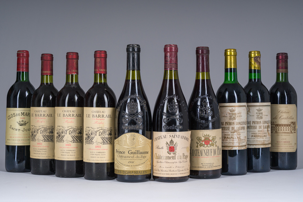 1980-1993 Ch&acirc;teauneuf-du Pape, Ch&acirc;teau du Cartillon, Ch&acirc;teau Le Barrail, Ch&acirc;teau Pichon Longueville, etc. 10 bouteilles