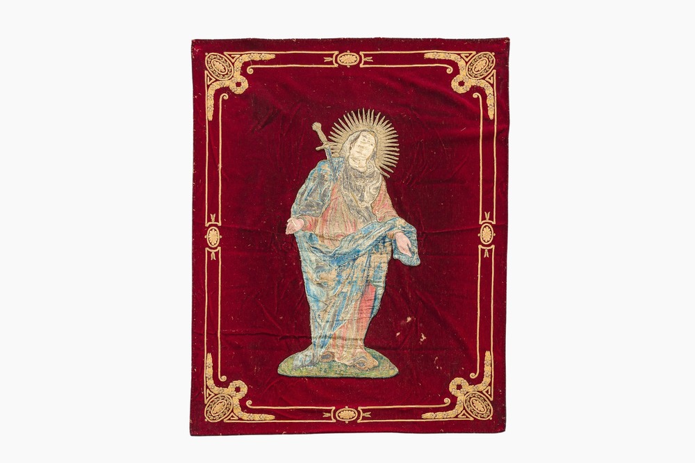 Broderie religieuse au fil d'or repr&eacute;sentant la Mater Dolorsa, 17&egrave;me si&egrave;cle et post&eacute;rieur