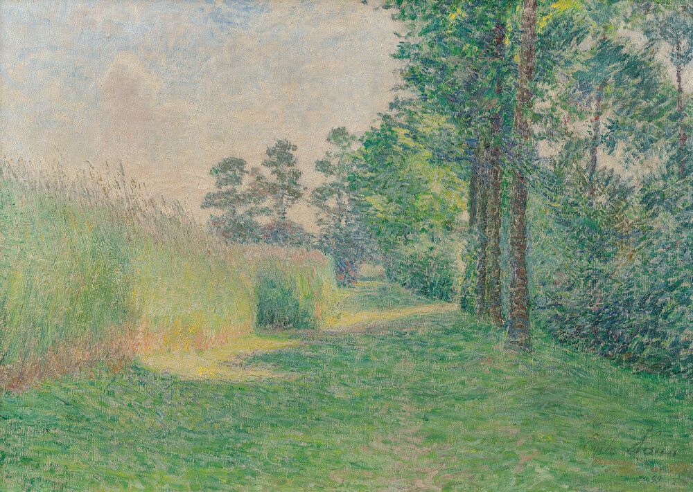 Emile Claus (1849-1924 of op de wijze van): Langs de boorden van het graanveld, olie op doek, gedateerd 1896-99