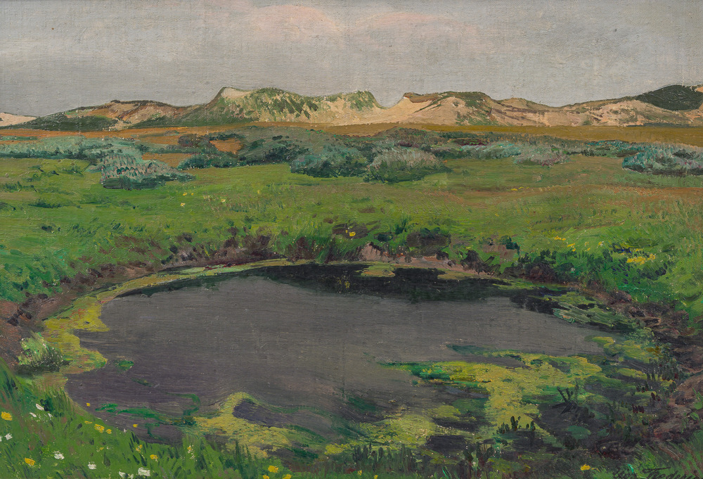 L&eacute;on Frederic (1856-1940): 'Dunes &agrave; Heyst sur Mer', huile sur board