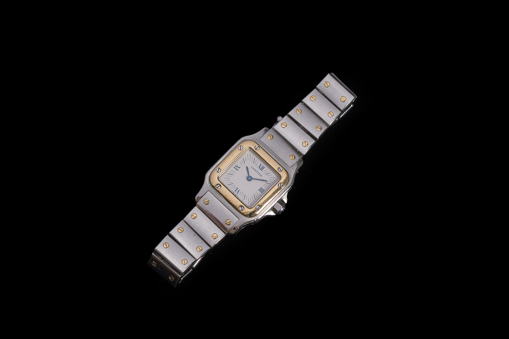 Montre-bracelet Cartier Santos Galb&eacute;e en or jaune et acier, n&deg;1057930, seconde moiti&eacute; du 20&egrave;me si&egrave;cle