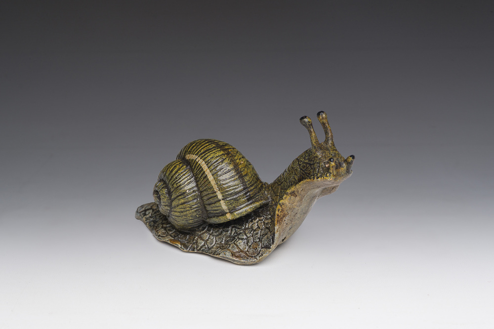 Franz Xaver Bergmann (1861-1936): Mod&egrave;le de gastropoda en bronze polychrome peint &agrave; froid, Vienne, Autriche, 19&egrave;me/20&egrave;me si&egrave;cle