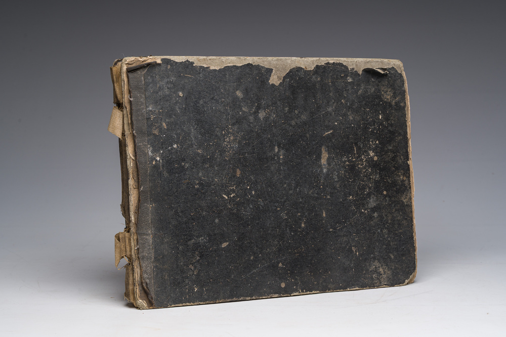 &Eacute;cole acad&eacute;mique: Volumineux carnet de croquis contenant de nombreux dessins, princ. d'apr&egrave;s les anciens, encre, couleurs et crayon sur papier, 19&egrave;me