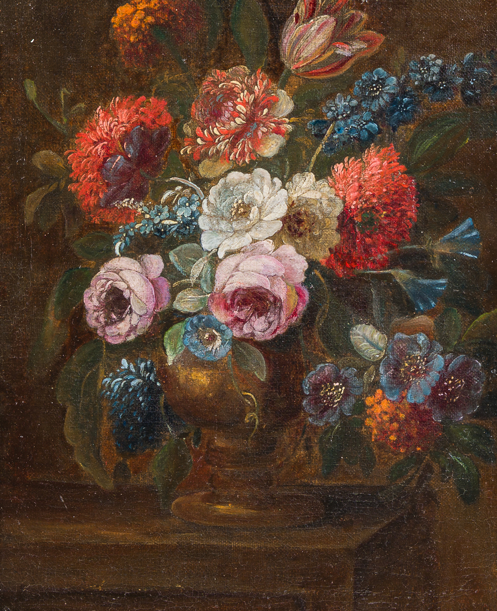 &Eacute;cole europ&eacute;enne: Nature morte aux fleurs, huile sur toile, 19&egrave;me si&egrave;cle