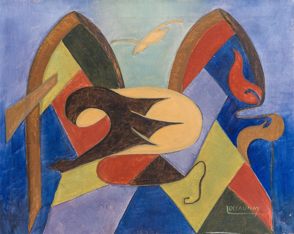 L. Delaunay (20&egrave;me si&egrave;cle): Composition abstraite, huile sur toile