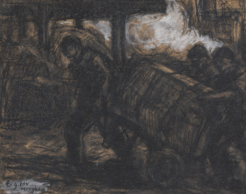 Eugeen Van Mieghem (1875-1930): Transport de la cargaison, fusain et pastel sur papier