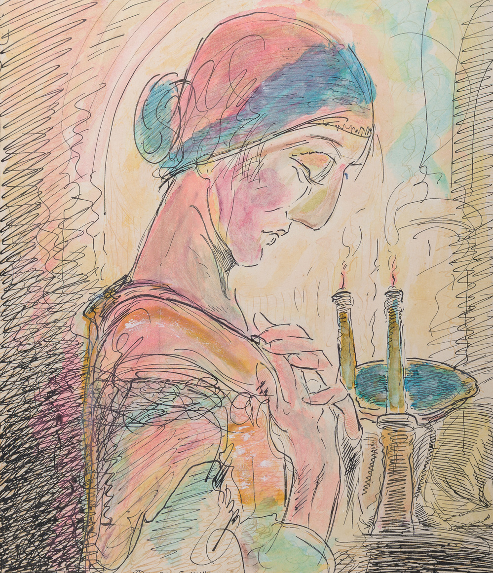 Alfred Ost (1884-1945): Femme en pri&egrave;re, encre et aquarelle sur papier, dat&eacute; 30 mai (19)24