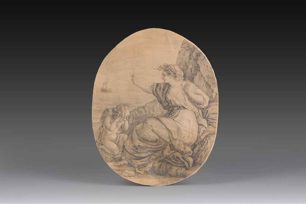 &Eacute;cole acad&eacute;mique, monogramm&eacute;e V.D.S., suiveur d'Angelica Kauffman (1741-1807): Ariane abandonn&eacute;e par Th&eacute;s&eacute;e, crayon sur papier, dat&eacute; 1837