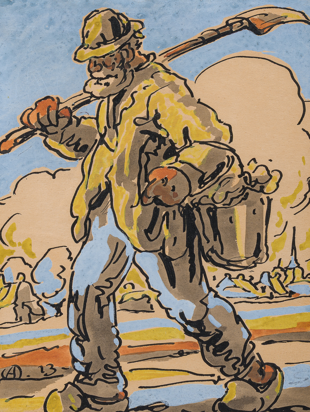 Alfred Ost (1884-1945): 'Akkerwaarts', encre et couleurs sur papier, dat&eacute; (19)13
