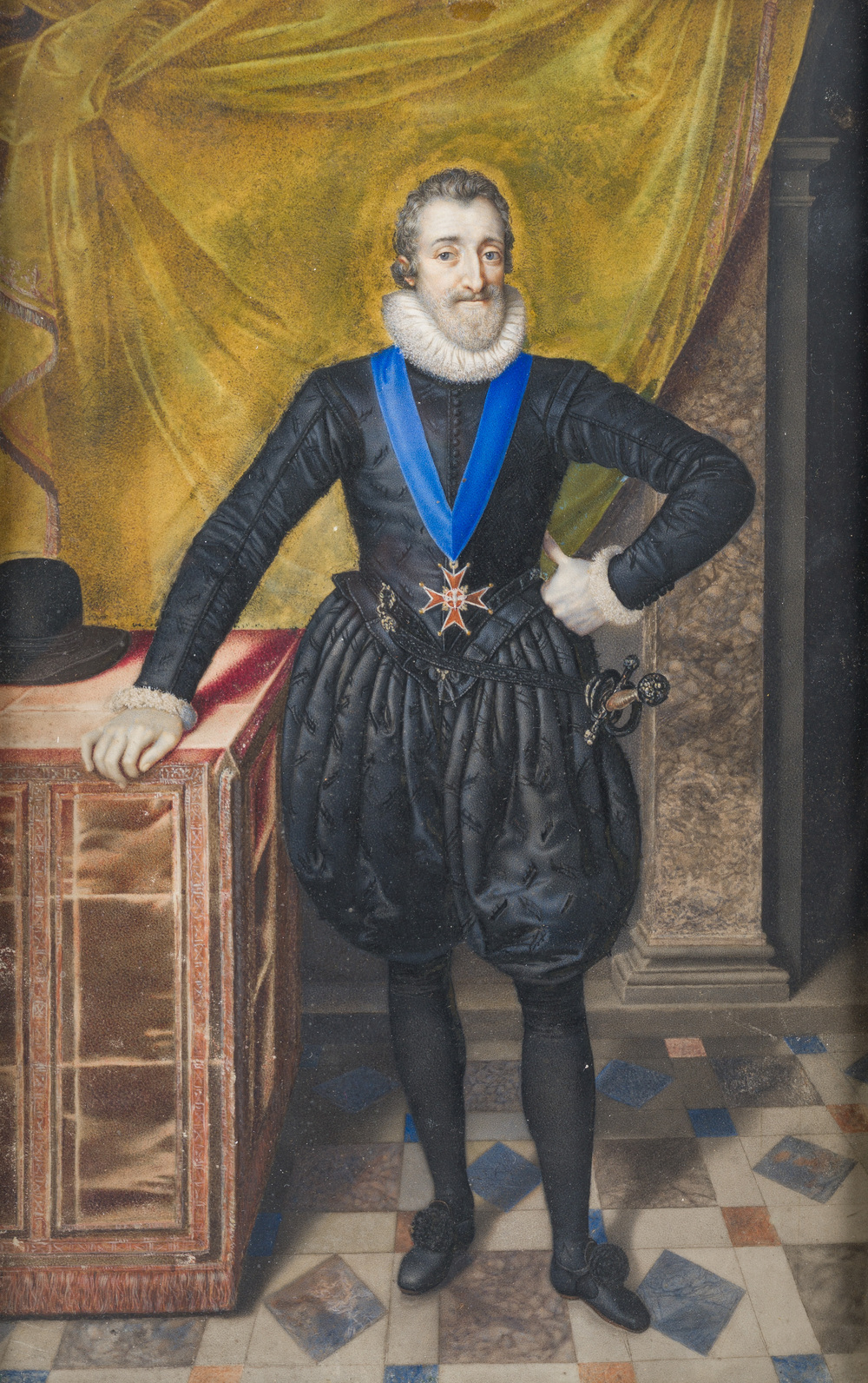 Vlaams-Franse school: Portret van Hendrik IV van Frankrijk, miniatuur op perkament, vroeg 17de eeuw