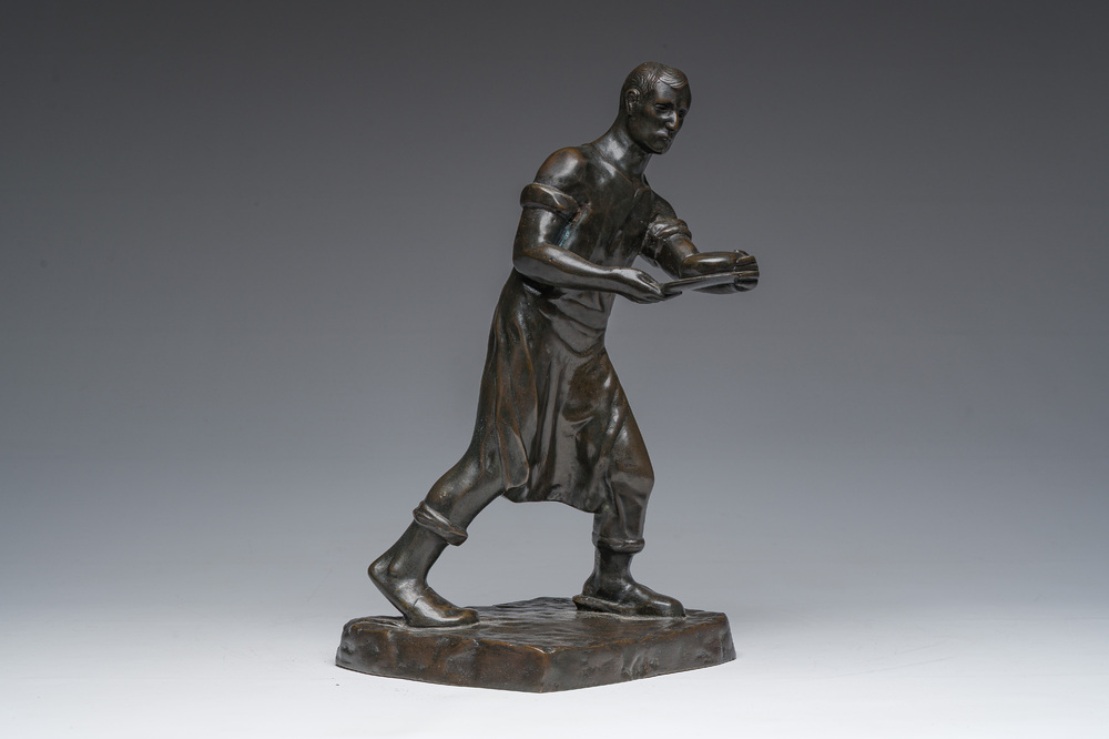 Jozef Cantr&eacute; (1890-1957): The bread baker, brown patinated bronze, foundry mark 'Vindevogel'