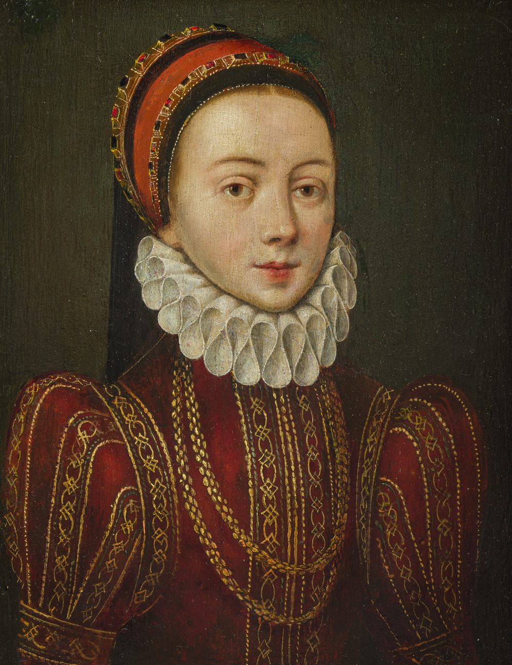 School van de Nederlanden: Portret van een adellijke dame, mogelijk Elisabeth van Oostenrijk, olie op paneel, ca. 1600