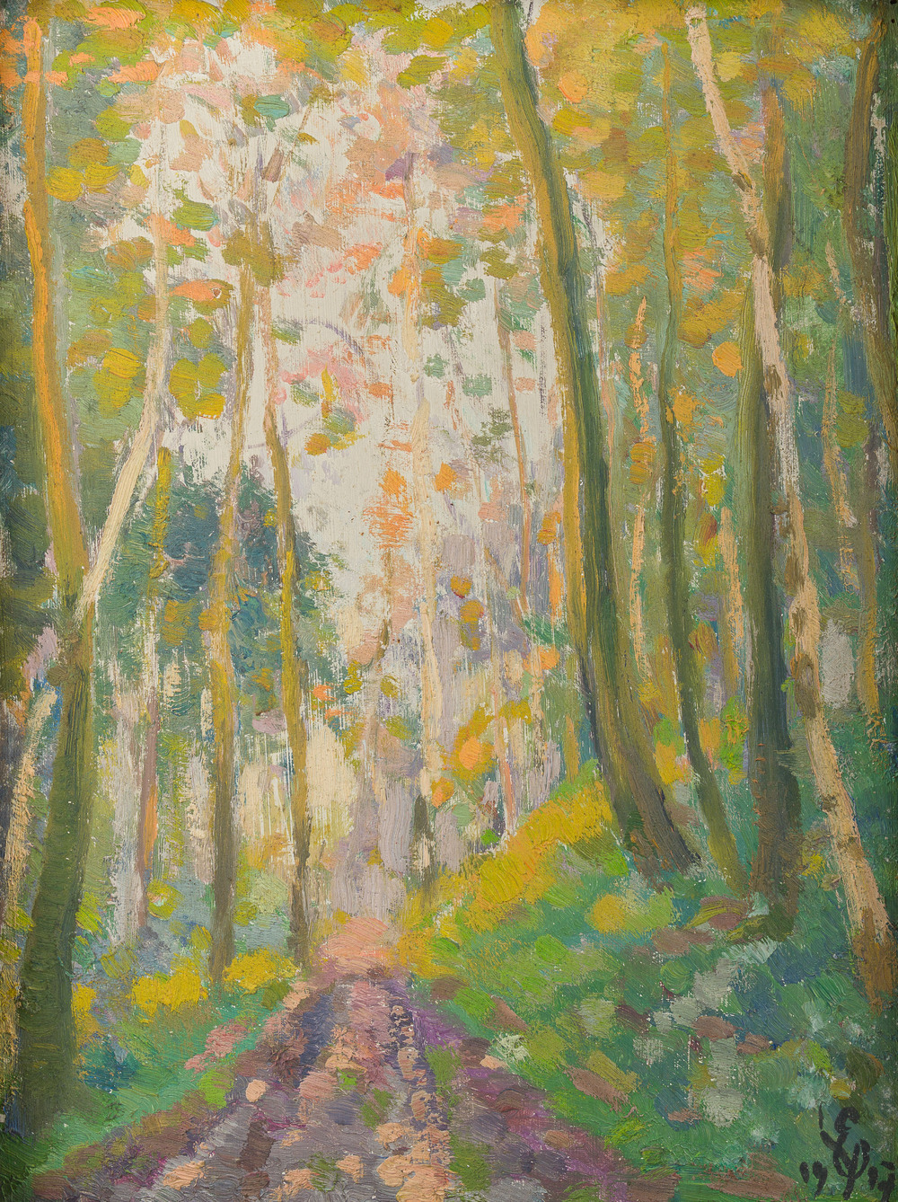 Edmond Verstraeten (1870-1956): Forest landscape, oil on board, dated 1917