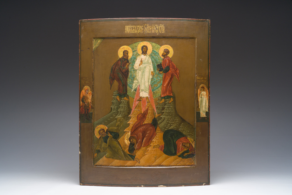 Een grote Russisch-orthodoxe 'Gedaanteverandering van Jezus op de berg Tabor' icoon, 18de/19de eeuw