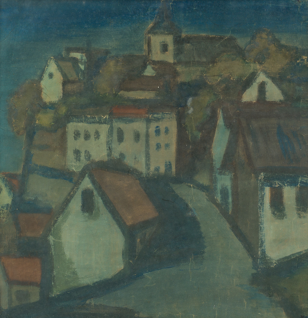 Belgische school, gesigneerd Jan (?, 20ste eeuw): Dorpszicht, aquarel op papier, gedateerd (19)40