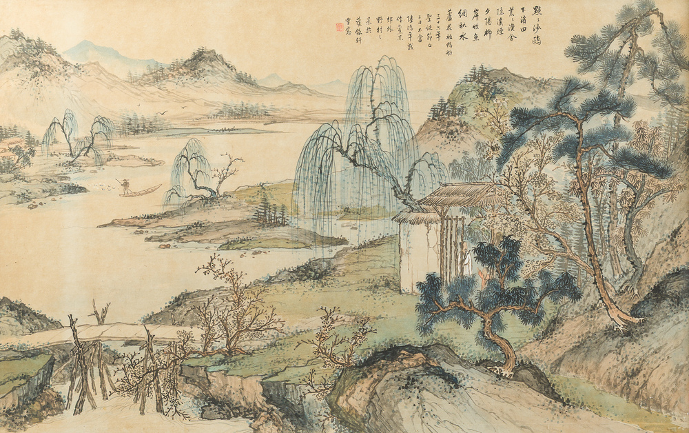 Chinese school: An animated river landscape, ink and colours on paper, 19th/20th C.