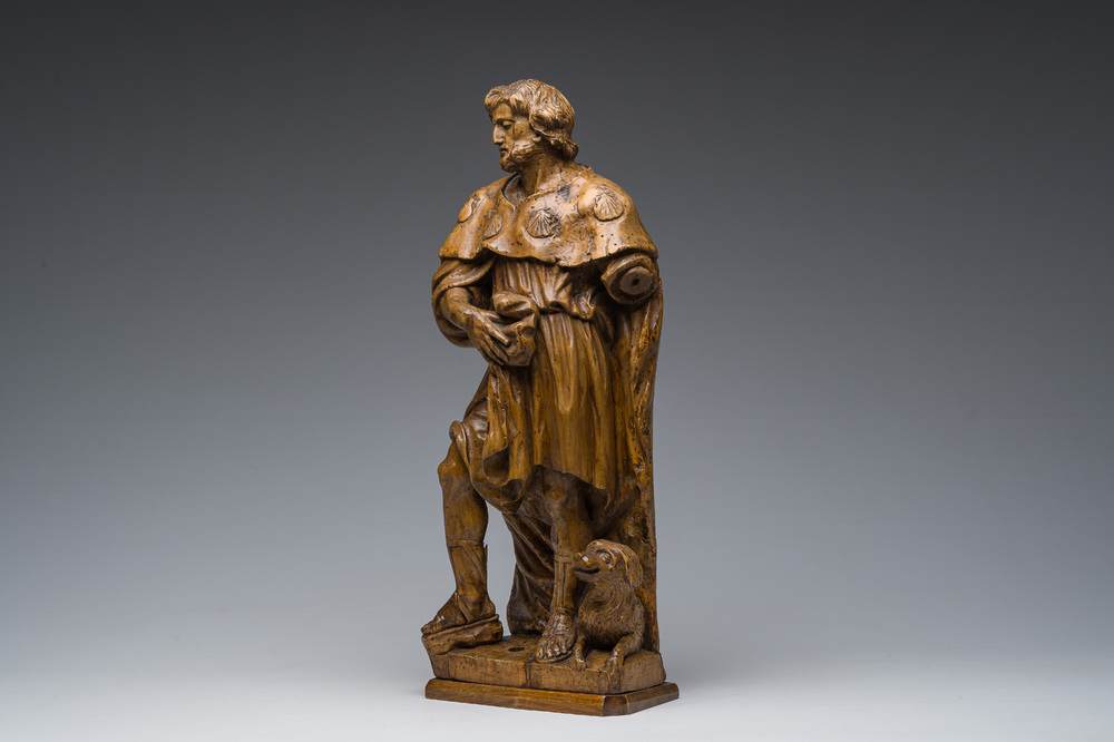 A French carved limewooden 'Saint Roch and his dog' group, 18th C.