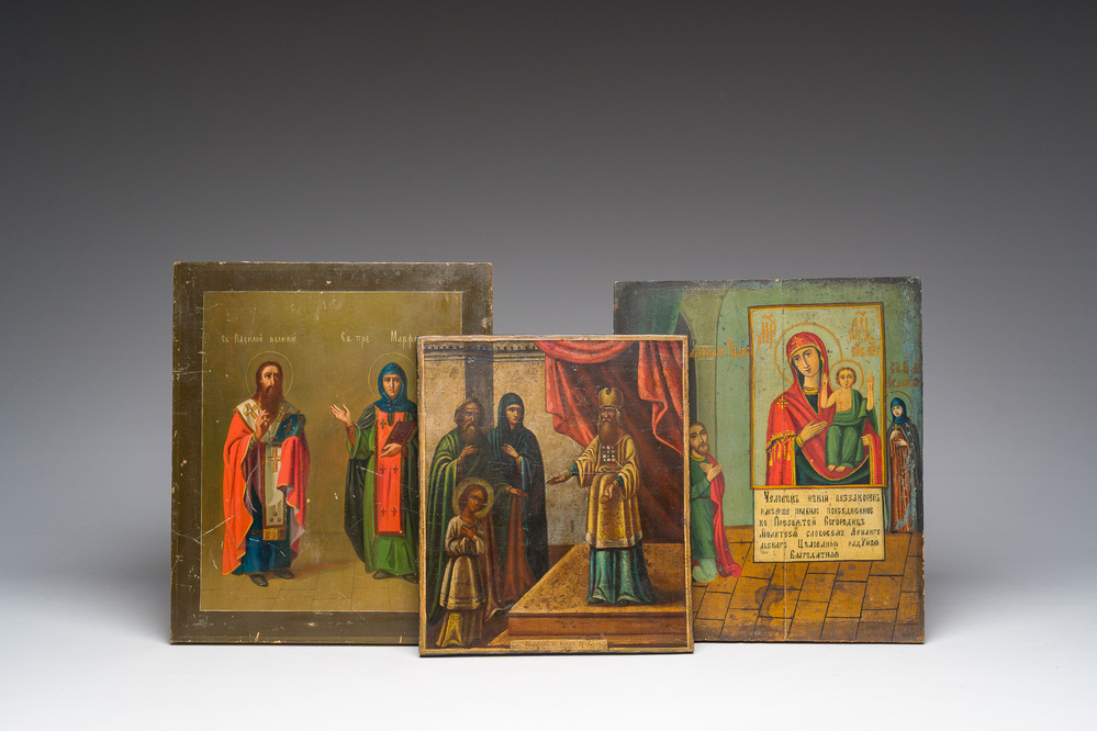 Three various Russian orthodox icons, 19th C.
