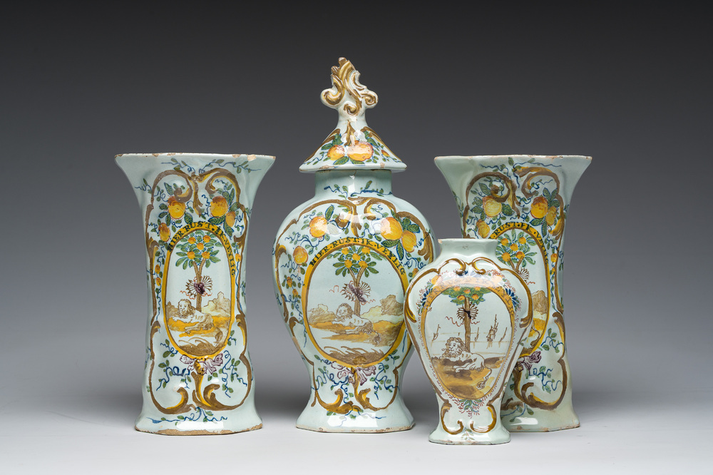 Four Dutch Delft polychrome 'orangist' vases, 18th/19th C.