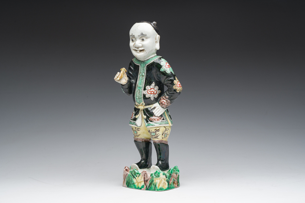 A Chinese famille noire 'soldier' figure, Kangxi
